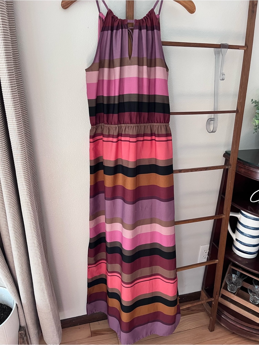 Ann Taylor Loft Striped Pink Multi Halter Maxi Dress with Elastic Waist Size S